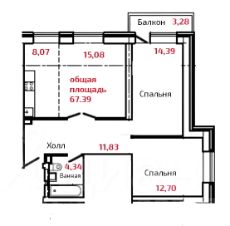 3-комн.кв., 67 м², этаж 1