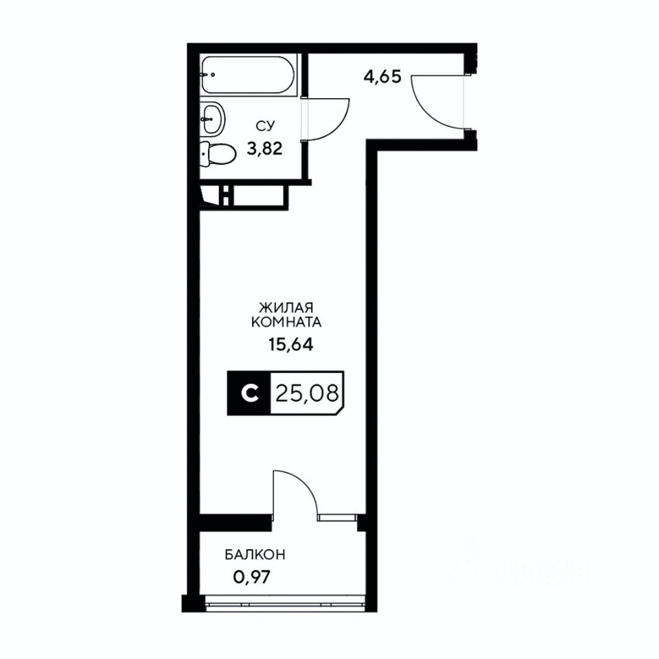 Продажа квартиры-студии 25,1м² Анапа, Краснодарский край, Анапский район,  Центральный жилой комплекс - база ЦИАН, объявление 285584386