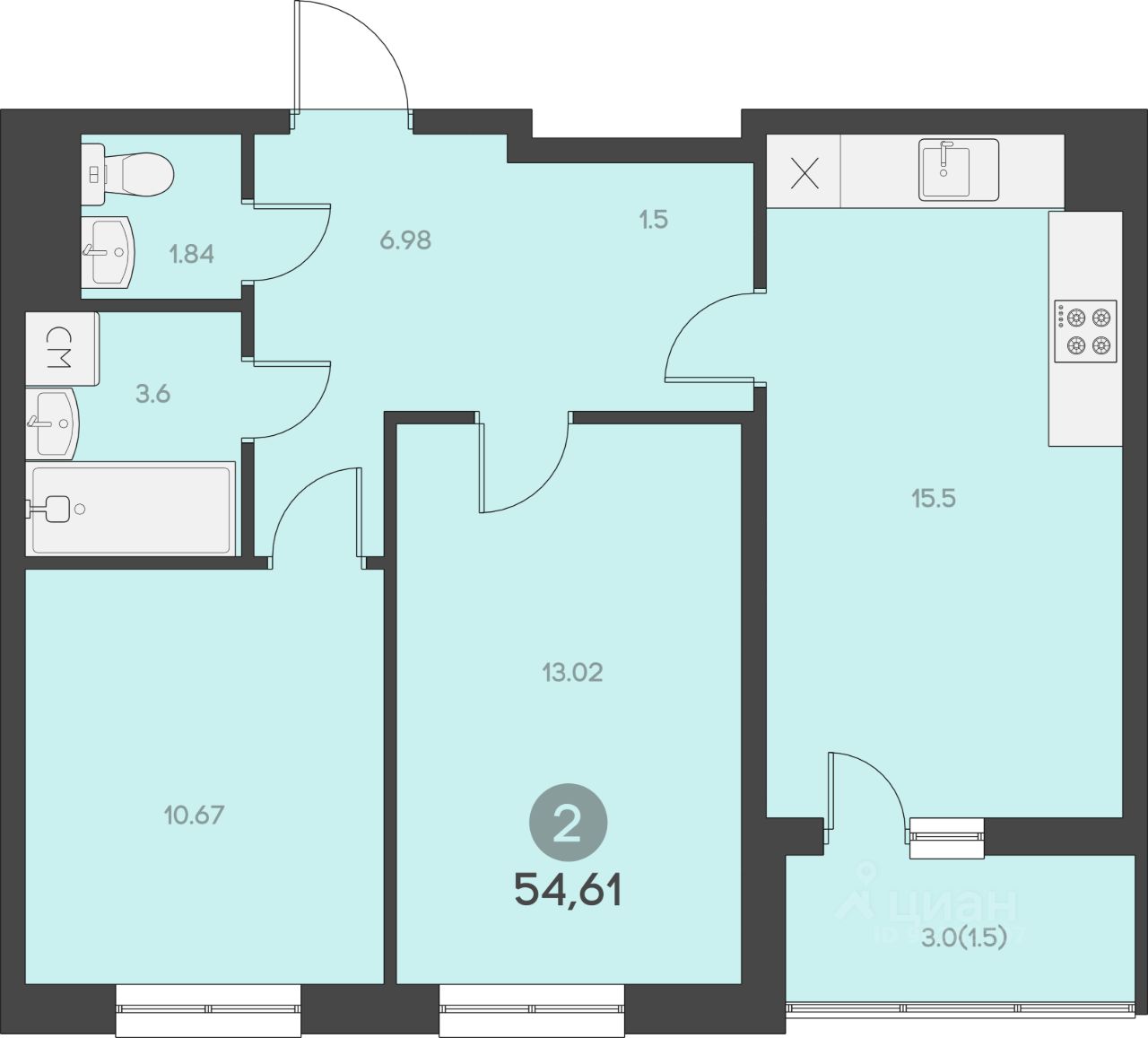 Продаю двухкомнатную квартиру 55,4м² ул. Карбышева, 22Б, Владивосток,  Приморский край - база ЦИАН, объявление 281668952