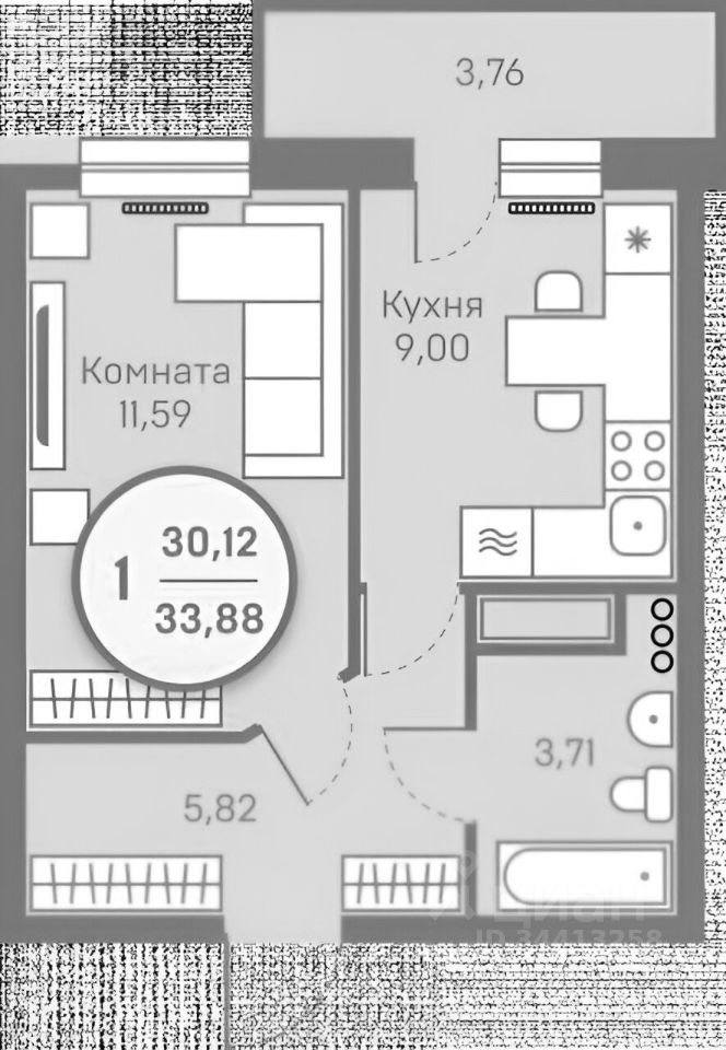 Планировка этой квартиры по данным Циан