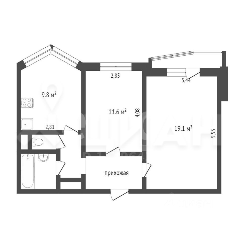 Планировка этой квартиры по данным Циан