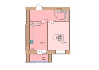 1-комн.кв., 40 м², этаж 1