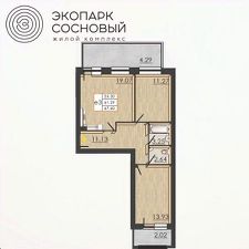 2-комн.кв., 61 м², этаж 1