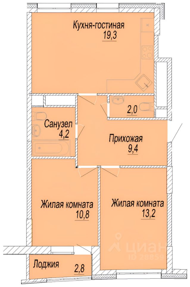 Планировка этой квартиры по данным Циан