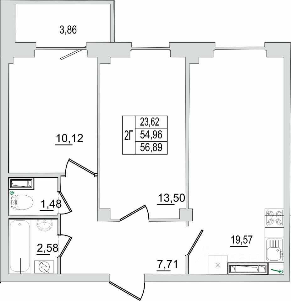 Продаю двухкомнатную квартиру 56,9м² ул. Ижорского Батальона, 17, Псков,  Псковская область - база ЦИАН, объявление 283649411