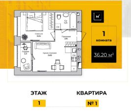 1-комн.кв., 36 м², этаж 1