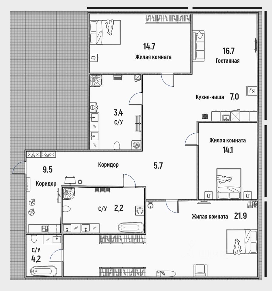 Продажа четырехкомнатной квартиры 99,4м² Кутузовский проезд, 16А/1, Москва,  м. Фили - база ЦИАН, объявление 281346040