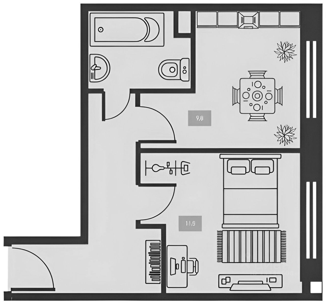 Планировка этой квартиры по данным Циан