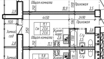 студия, 23 м², этаж 12