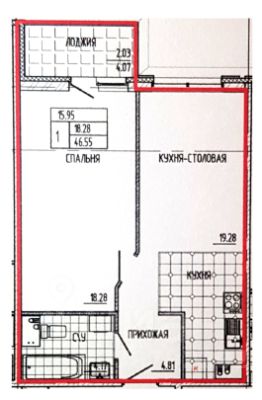 1-комн.кв., 47 м², этаж 15