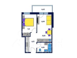 2-комн.кв., 40 м², этаж 1