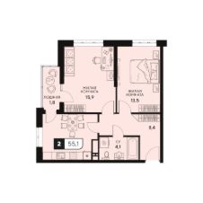 2-комн.кв., 55 м², этаж 7