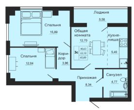 3-комн.кв., 66 м², этаж 13