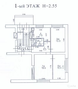 3-комн.кв., 55 м², этаж 1