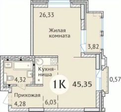 1-комн.кв., 46 м², этаж 21