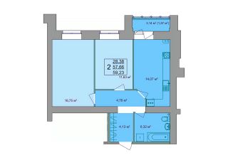 2-комн.кв., 59 м², этаж 2