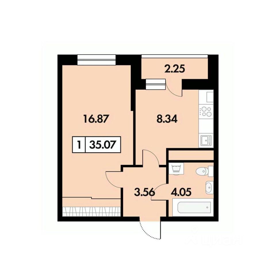 Продаю однокомнатную квартиру 34,9м² ул. Зеленая, 31, Рязанская область,  Рязанский район, Дядьковское с/пос, Дядьково село - база ЦИАН, объявление  287658509