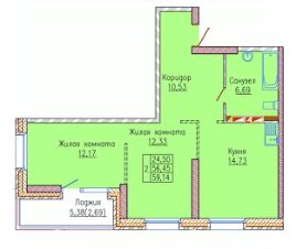 2-комн.кв., 57 м², этаж 13