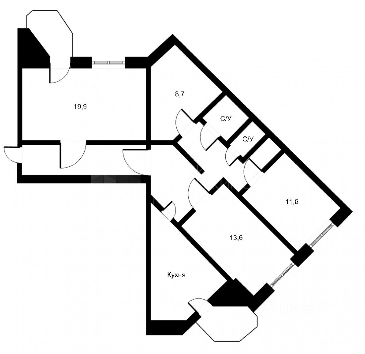Планировка этой квартиры по данным Циан