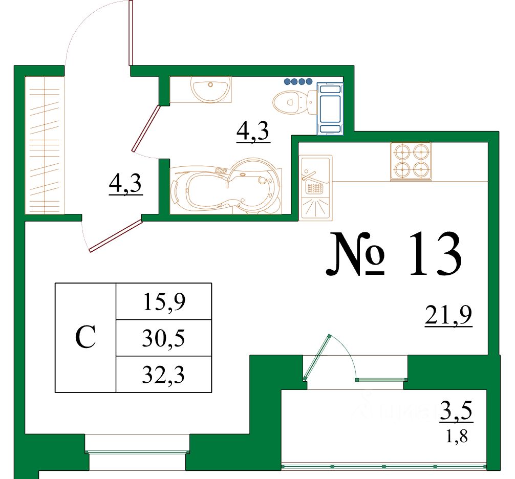 Продаю квартиру-студию 32,3м² Гатчина, Ленинградская область, Гатчинский  район, Орловский бульвар жилой комплекс - база ЦИАН, объявление 288208013