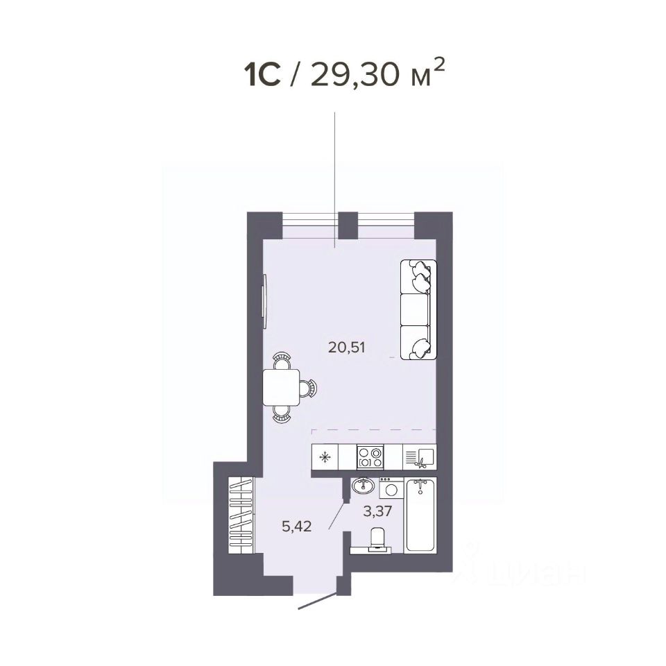 Продажа квартиры-студии 29,3м² Нарымская ул., 22, Новосибирск, Новосибирская  область, м. Гагаринская - база ЦИАН, объявление 281021209