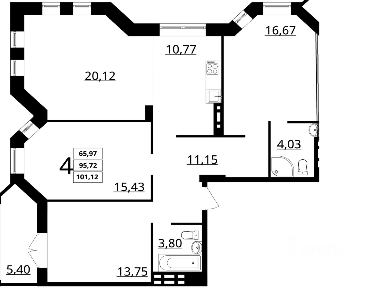 Продажа четырехкомнатной квартиры 101,1м² ул. Покрышкина, 2, Волгоград,  Волгоградская область - база ЦИАН, объявление 268105981