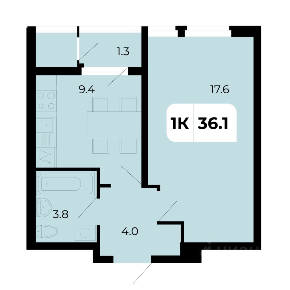 1-комн.кв., 36,1 м², 18/18 этаж
