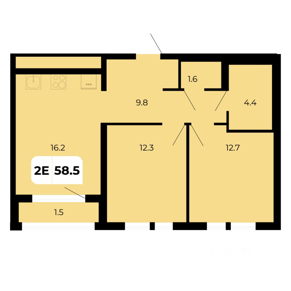 2-комн.кв., 58,6 м², 17/19 этаж