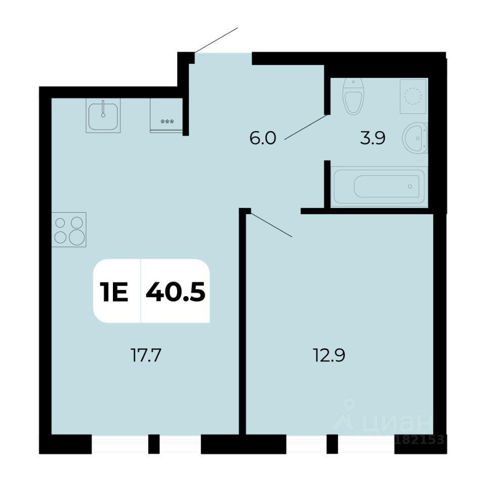 1-комн.кв., 40,5 м², 9/19 этаж