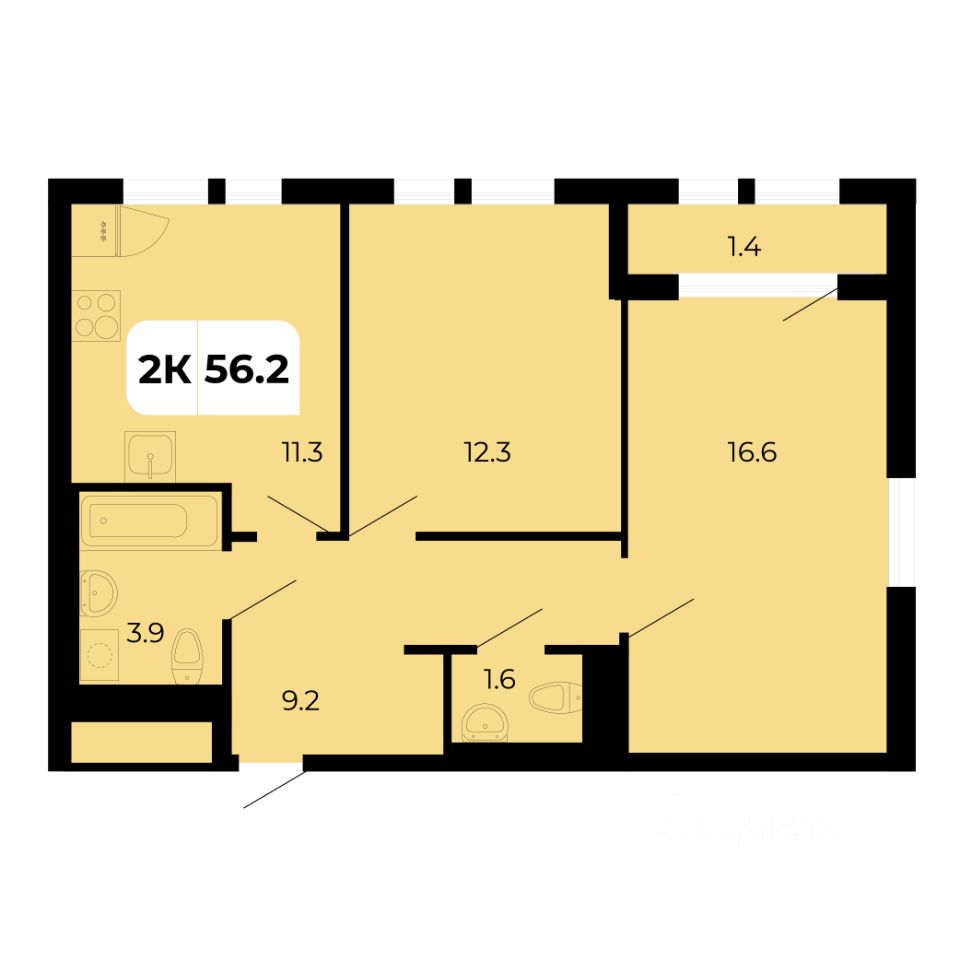 2-комн.кв., 56,2 м², 17/18 этаж