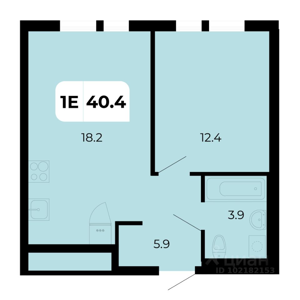 1-комн.кв., 40,4 м², 18/18 этаж
