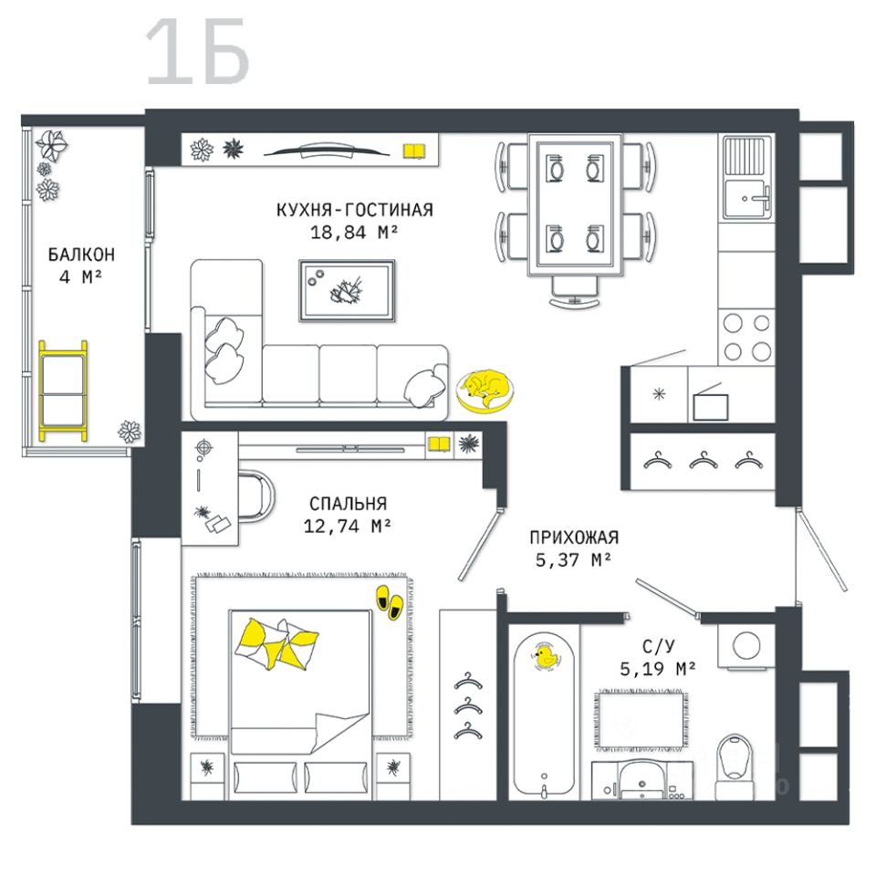 Продажа однокомнатной квартиры 46,1м² Тула, Тульская область, Смарт-квартал  Современник жилой комплекс - база ЦИАН, объявление 288713995