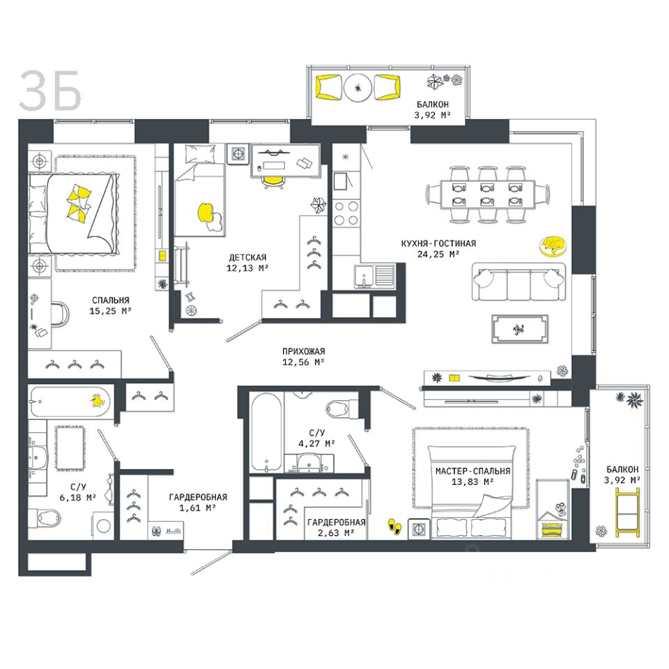 Купить трехкомнатную квартиру 100,6м² Тула, Тульская область, Современник  жилой комплекс - база ЦИАН, объявление 288714408