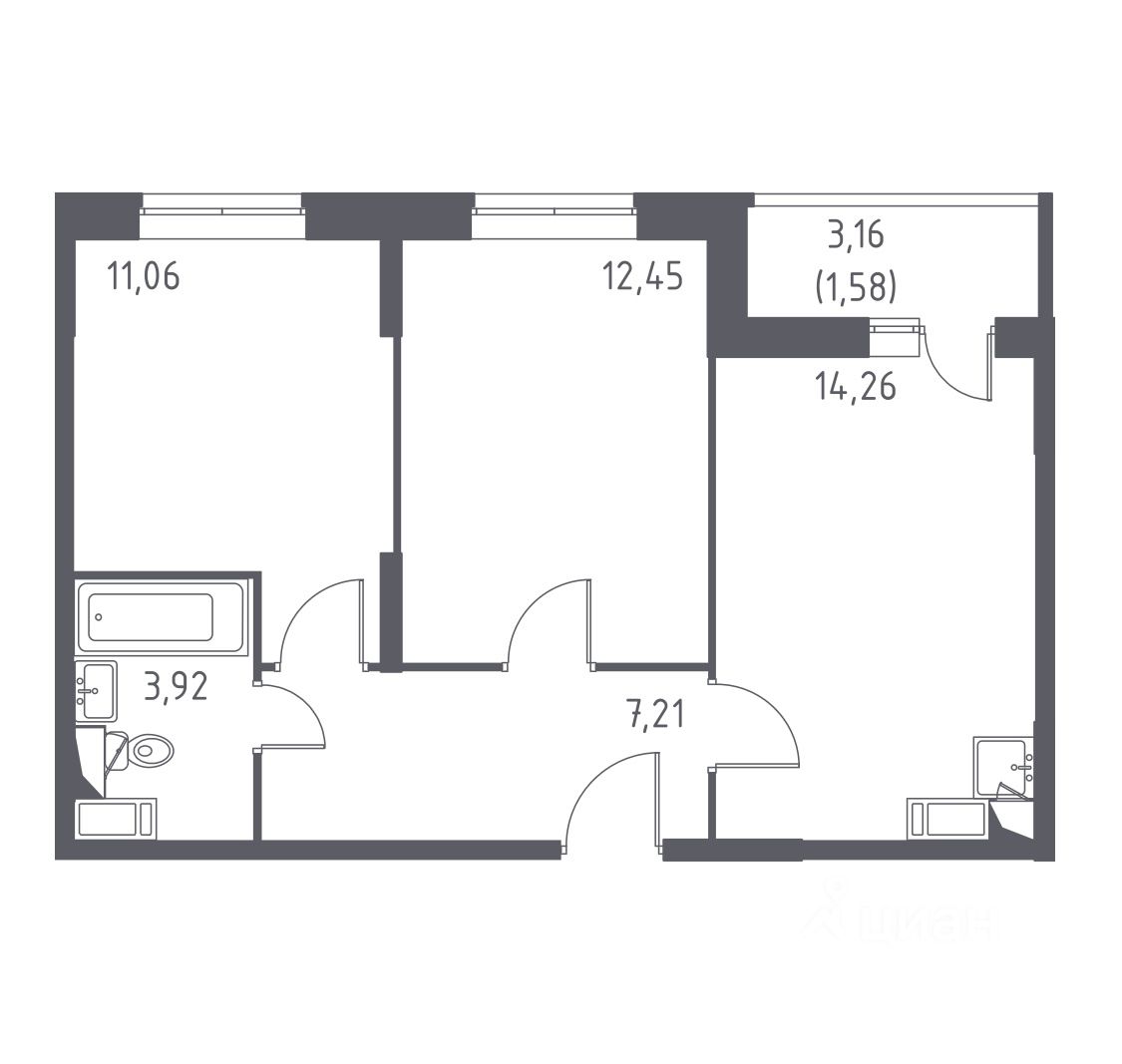 Планировка этой квартиры по данным Циан