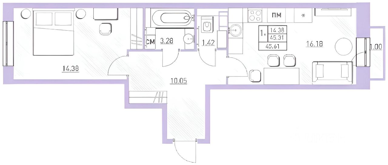 Планировка этой квартиры по данным Циан