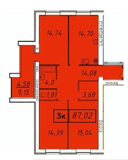 3-комн.кв., 87 м², этаж 9