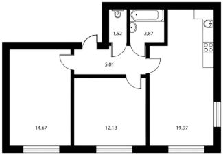 2-комн.кв., 55 м², этаж 4