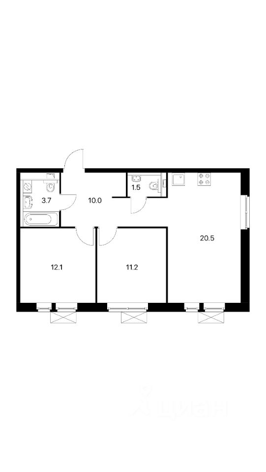 Планировка этой квартиры по данным Циан