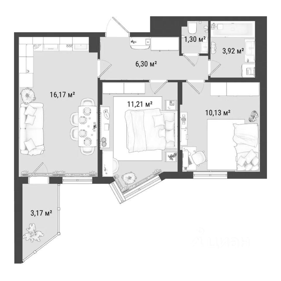 Купить двухкомнатную квартиру 50,6м² ул. Шувалова, 34, Мурино,  Ленинградская область, Всеволожский район, м. Девяткино - база ЦИАН,  объявление 289098744