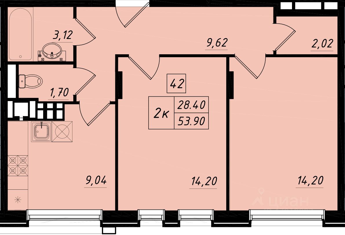 Продается2-комн.квартира,53,7м²