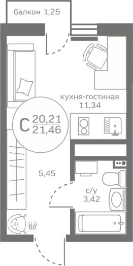 студия, 20 м², этаж 10