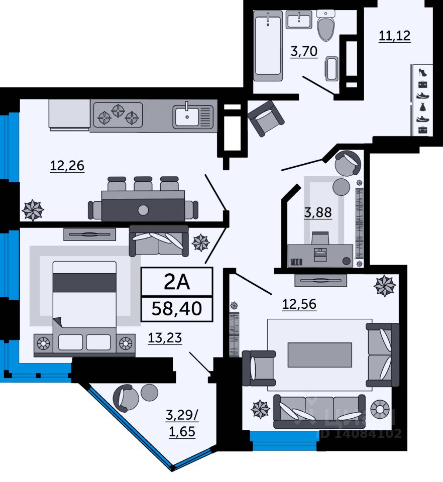 Продажа двухкомнатной квартиры 58,4м² Привокзальная ул., 9, Ростов-на-Дону,  Ростовская область - база ЦИАН, объявление 284296339