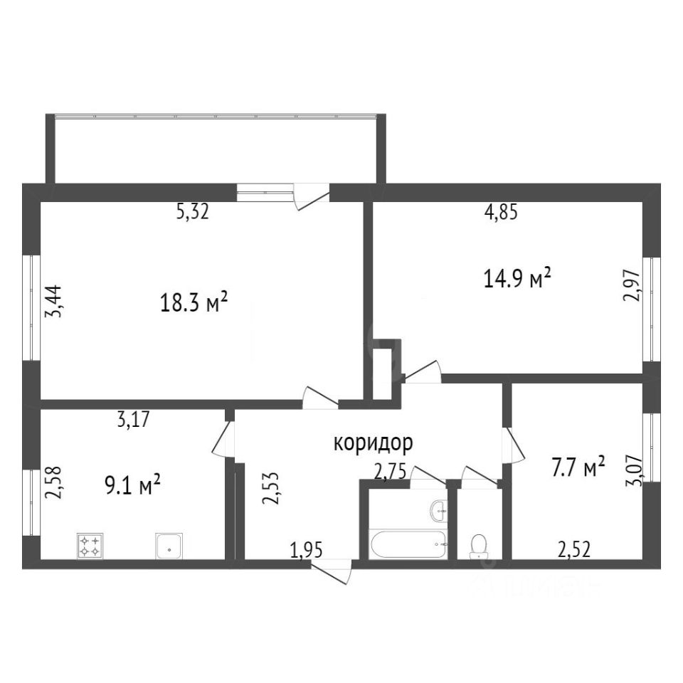 Продаю трехкомнатную квартиру 64,7м² ул. Гагарина, 95, Братск, Иркутская  область - база ЦИАН, объявление 289438655