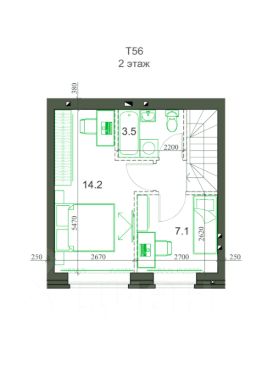 2-этаж. таунхаус 54 м²