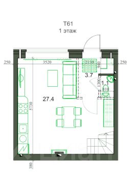 2-этаж. таунхаус 62 м²