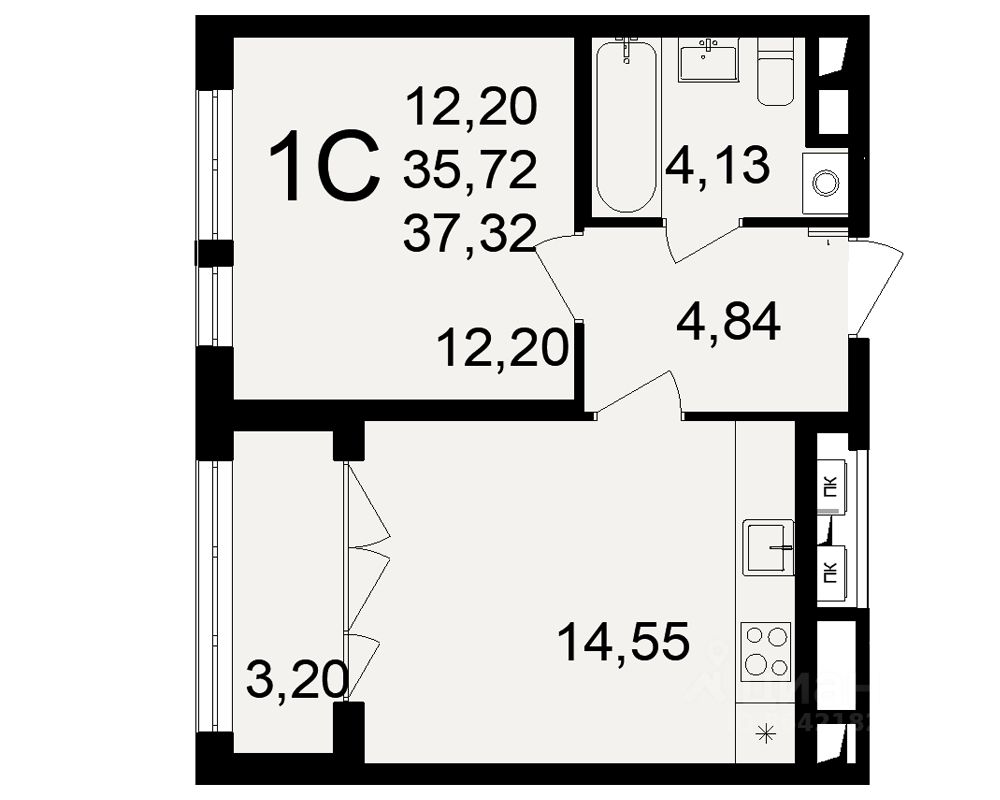 1-комн.кв., 37,3 м², 15/18 этаж