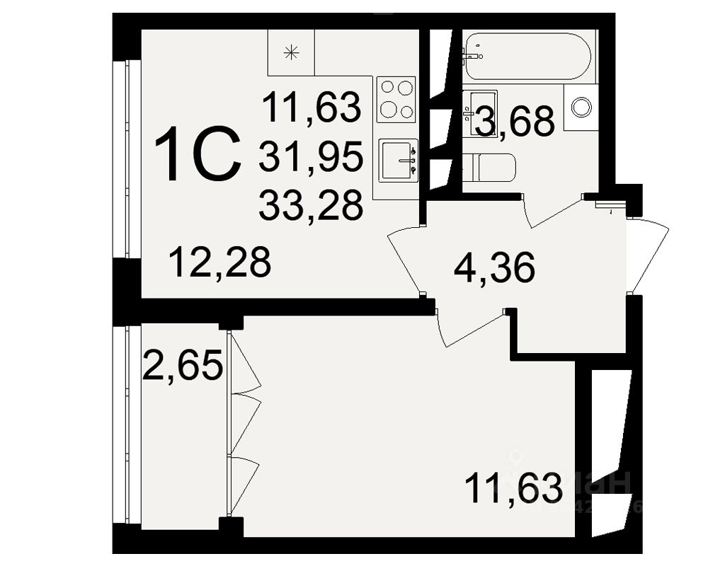 1-комн.кв., 33,3 м², 17/18 этаж