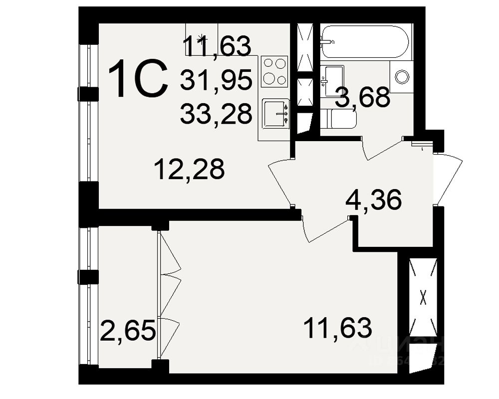 1-комн.кв., 33,3 м², 1/18 этаж