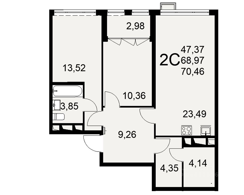 2-комн.кв., 70,5 м², 9/16 этаж