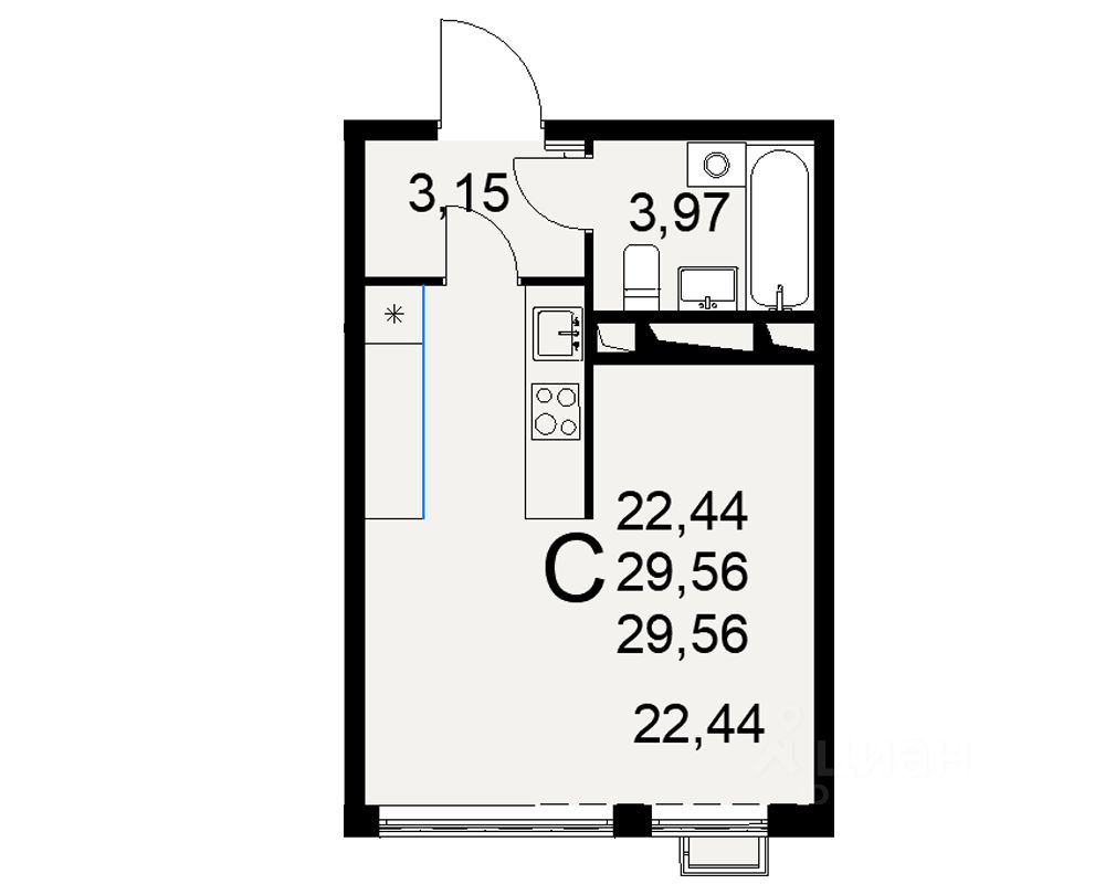 1-комн.кв., 29,6 м², 3/16 этаж